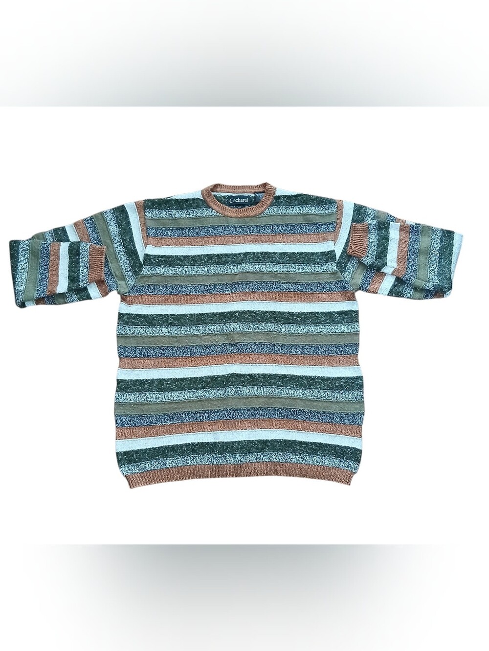 Vintage Cacharel Men's XL Wool Blend Textured Striped Knit Sweater